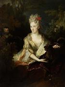 Nicolas de Largilliere Portrait of a lady with a dog and monkey. oil painting